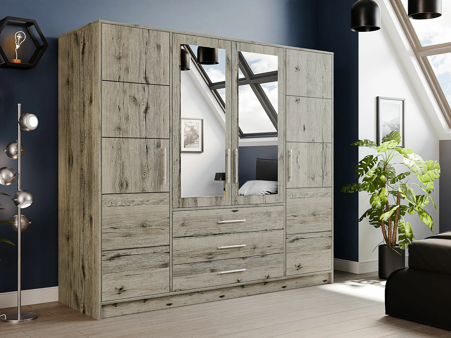 Armario Dortivu 116, Roble wellington, 200x196x58cm, Puertas de armario: Con bisagras