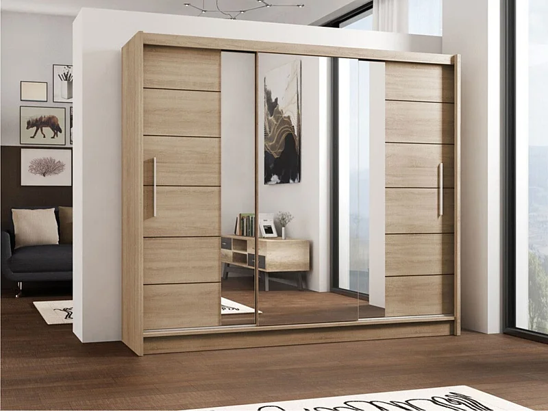 Armario Honolulu 119, Roble Sonoma, 215x250x61cm, Puertas de armario: Correderas