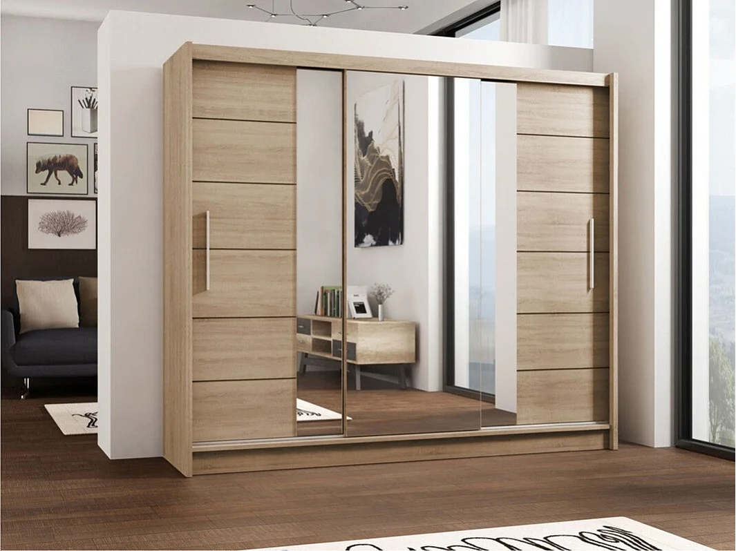 Armario Honolulu 119, Roble Sonoma, 215x250x61cm, Puertas de armario: Correderas