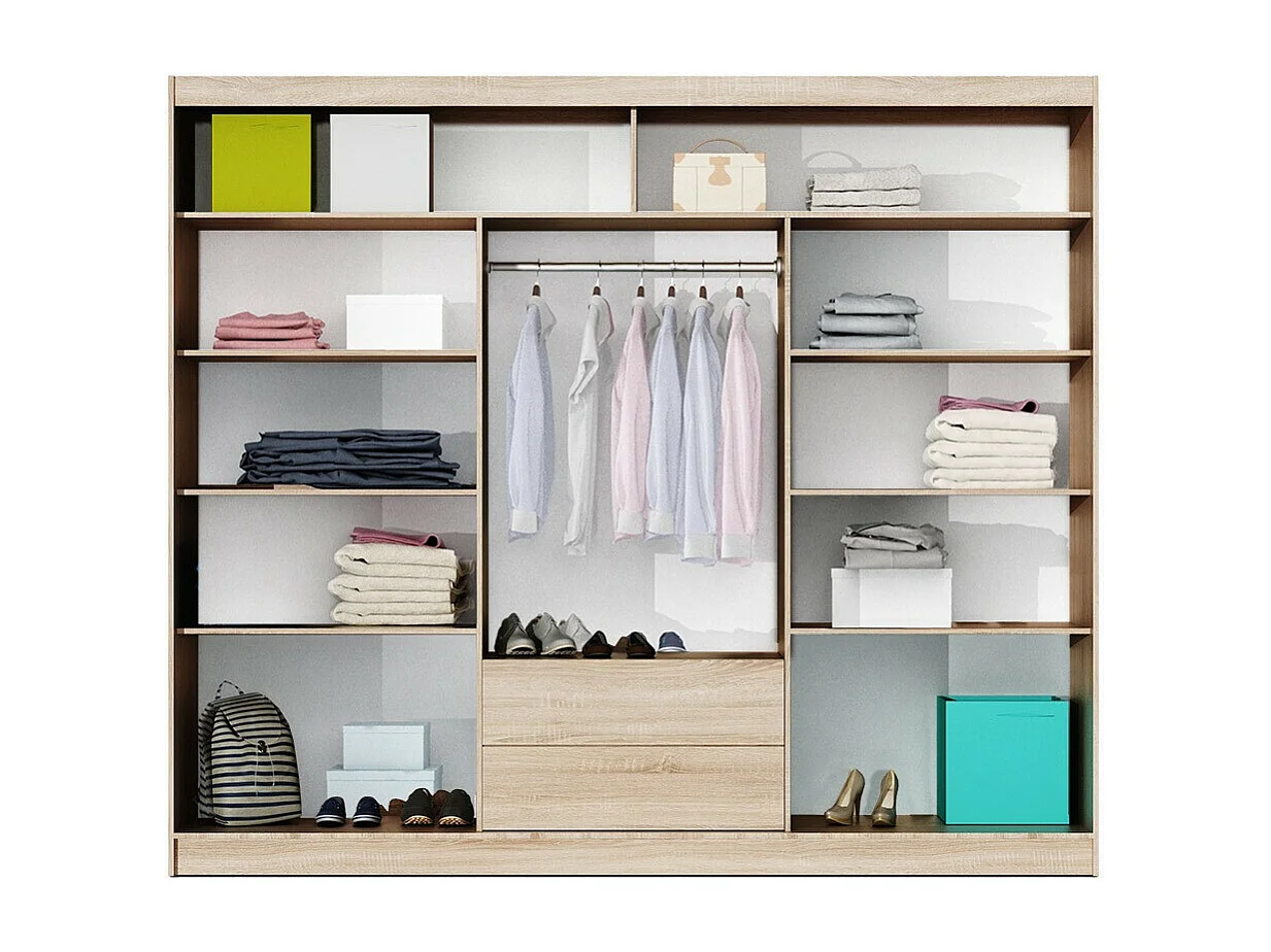 Armario Honolulu 119, Roble Sonoma, 215x250x61cm, Puertas de armario: Correderas