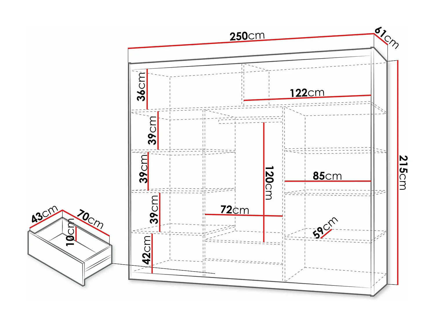 Armario Honolulu 119, Roble Sonoma, 215x250x61cm, Puertas de armario: Correderas