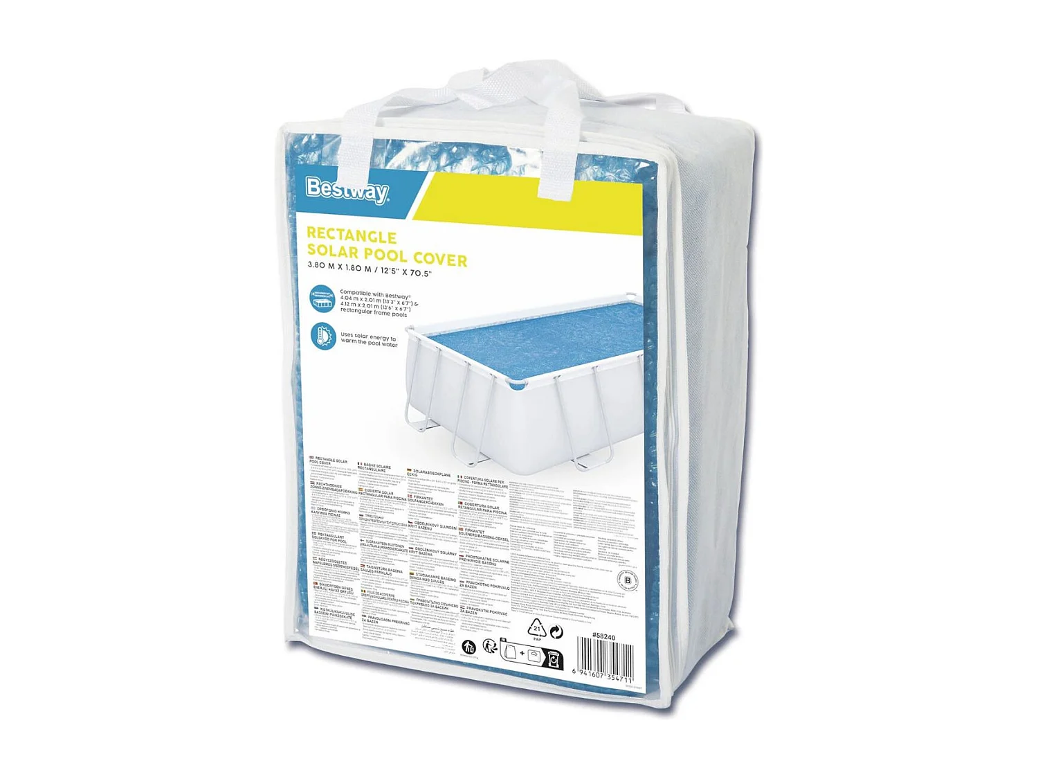 Bâche Solaire Rectangulaire Bestway 380x180 cm pour les Piscines Rectangulaires de 404x201 cm et 412x201 cm Couverture Thermique