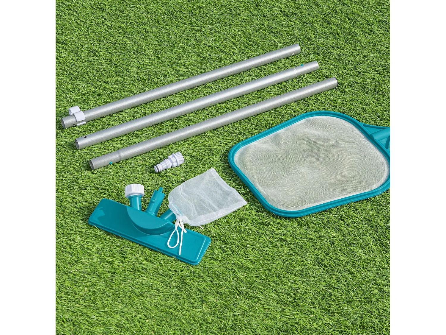 Kit de Mantenimiento para Piscinas Bestway AquaClear con Pértiga 167 cm, Limpiafondos y Recogehojas