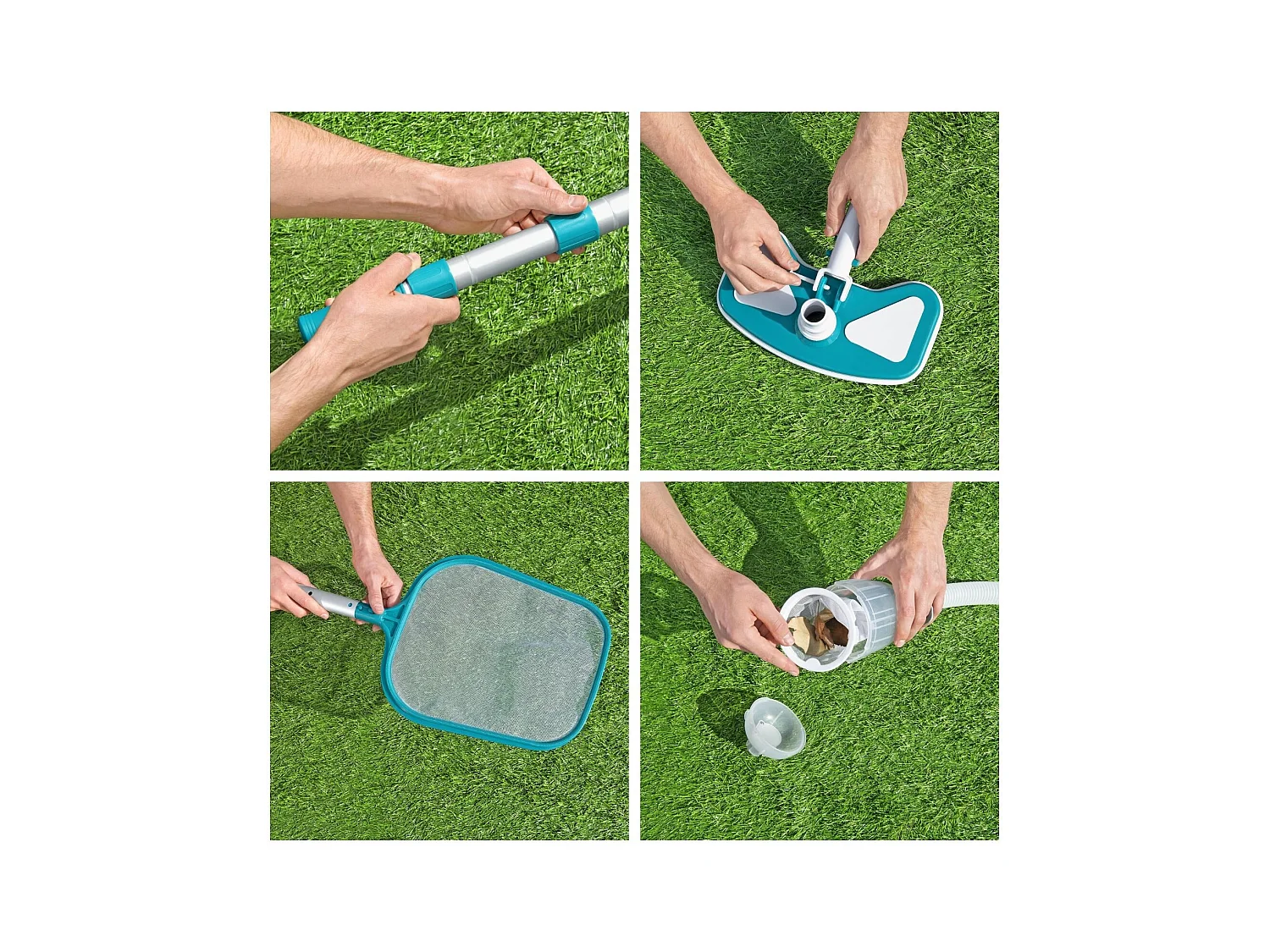 Kit d'Entretien et Maintenance pour Piscines Bestway AquaClean avec Perche 279 cm, Nettoyeur et Épuisette, Connexion à Épurateur