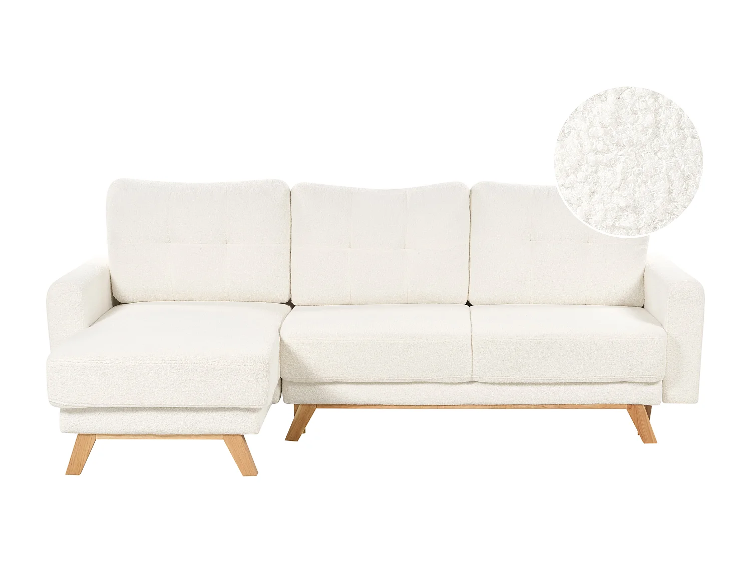 Eckschlafsofa SIRO Bouclé Cremeweiss mit Stauraum 3-Sitzer rechtsseitig