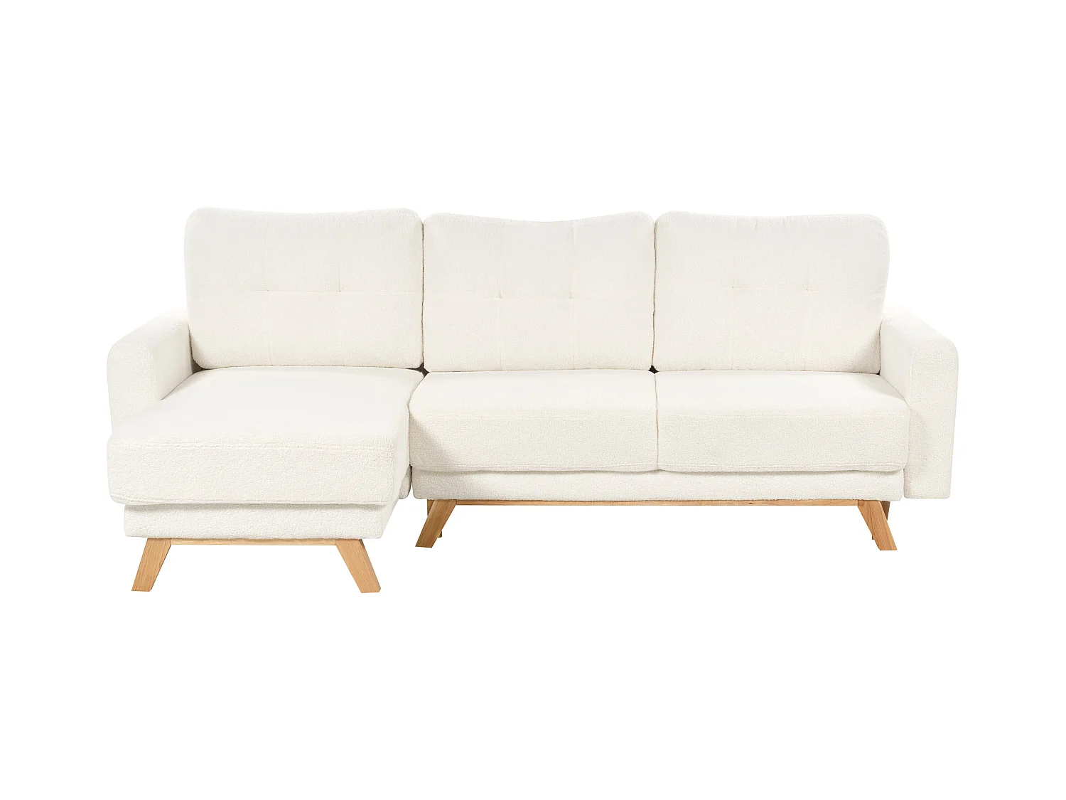 Eckschlafsofa SIRO Bouclé Cremeweiss mit Stauraum 3-Sitzer rechtsseitig