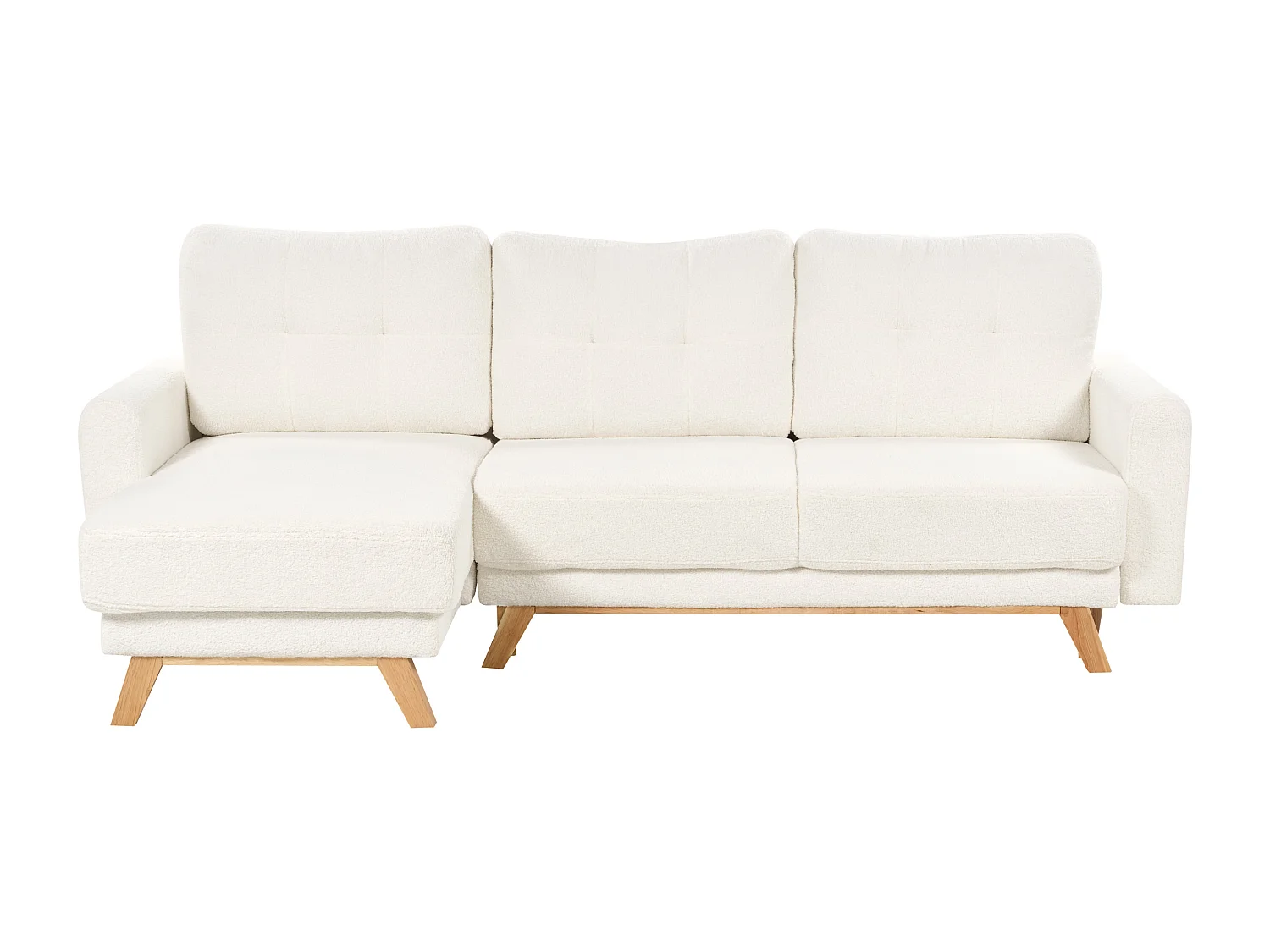 Eckschlafsofa SIRO Bouclé Cremeweiss mit Stauraum 3-Sitzer rechtsseitig