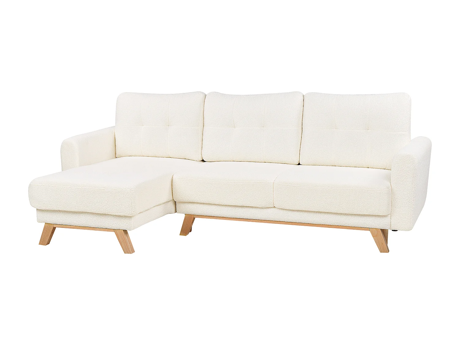 Eckschlafsofa SIRO Bouclé Cremeweiss mit Stauraum 3-Sitzer rechtsseitig