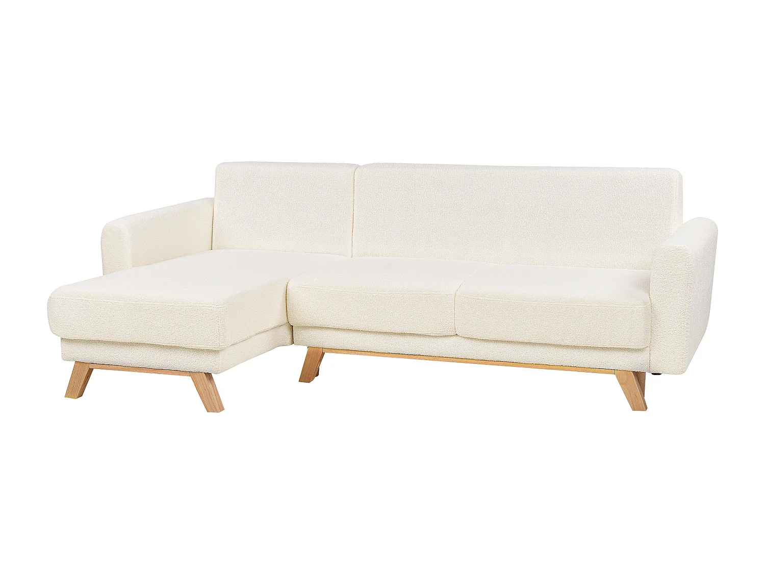 Eckschlafsofa SIRO Bouclé Cremeweiss mit Stauraum 3-Sitzer rechtsseitig