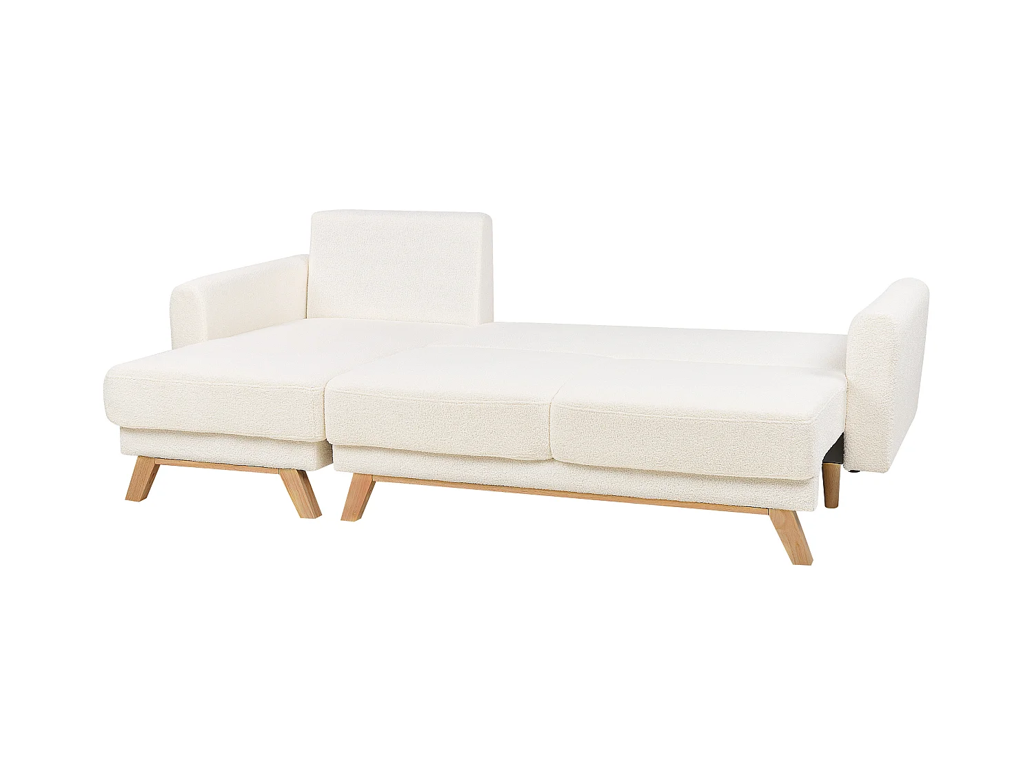 Eckschlafsofa SIRO Bouclé Cremeweiss mit Stauraum 3-Sitzer rechtsseitig