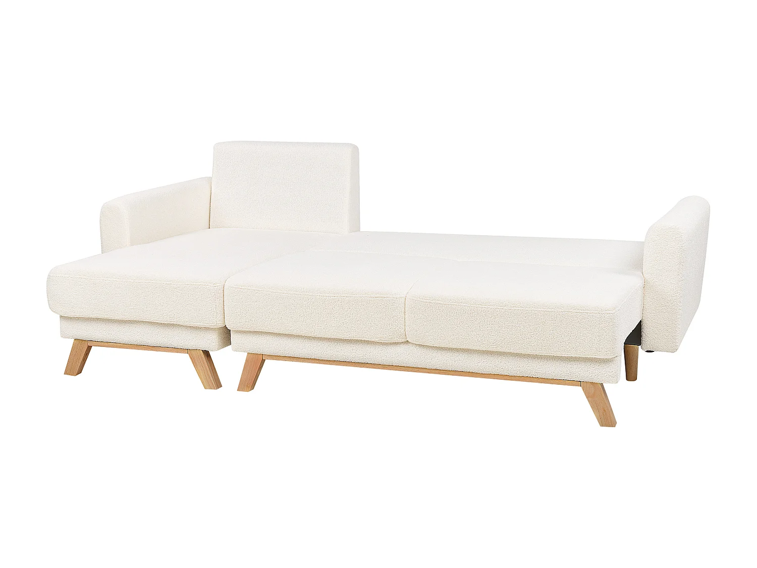 Canapé d\'Angle à gauche 3 Places Convertible Dossier Rembourré en Tissu Bouclé Blanc Siro