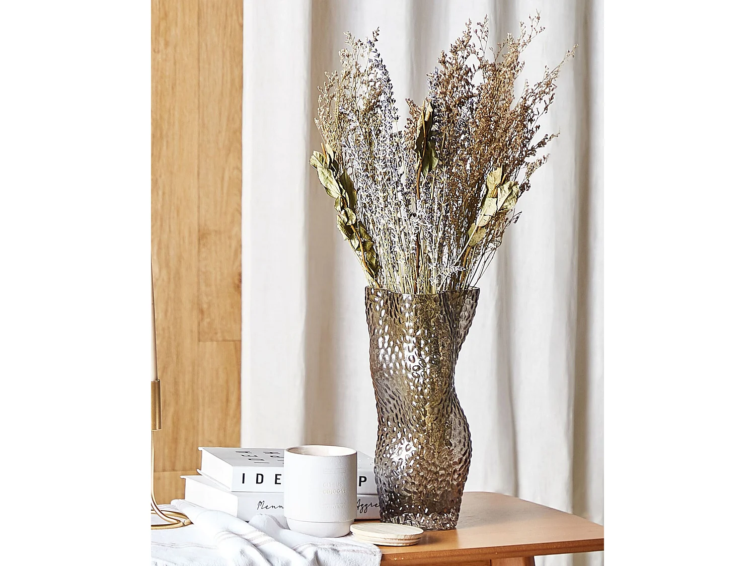 Bouquet de fleurs séchées 70 cm violet et vert NAWARRA