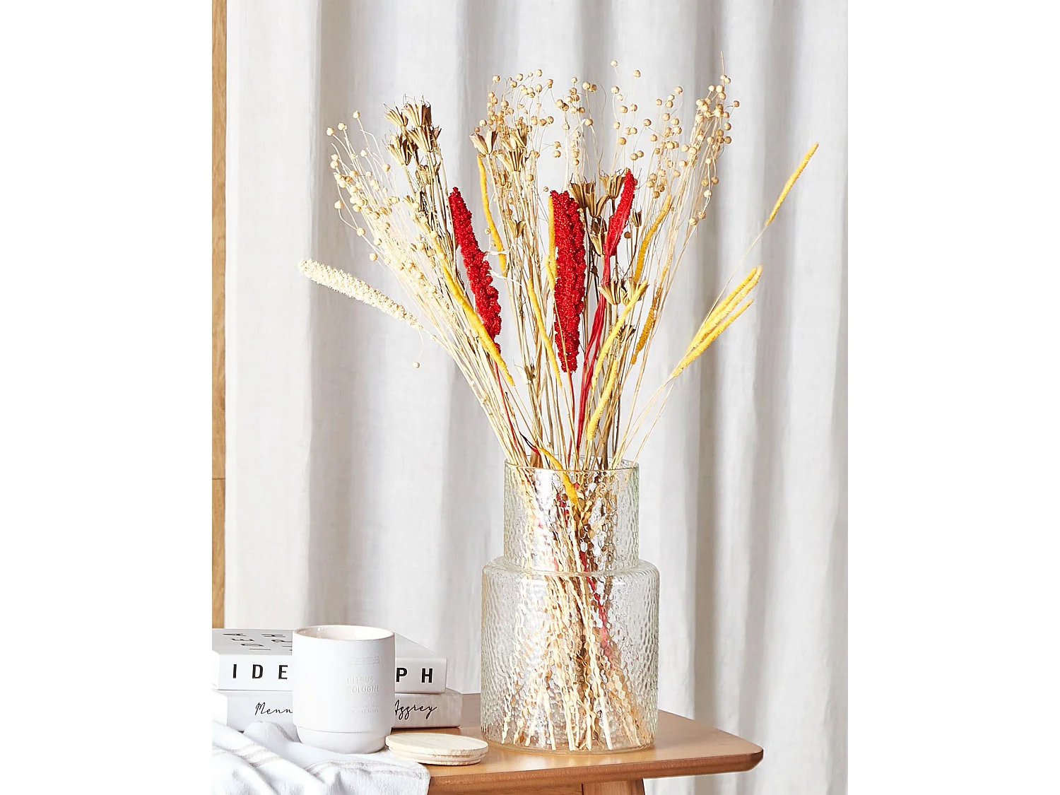 Mazzo fiori secchi rosso e giallo 65 cm PAMPELUNA