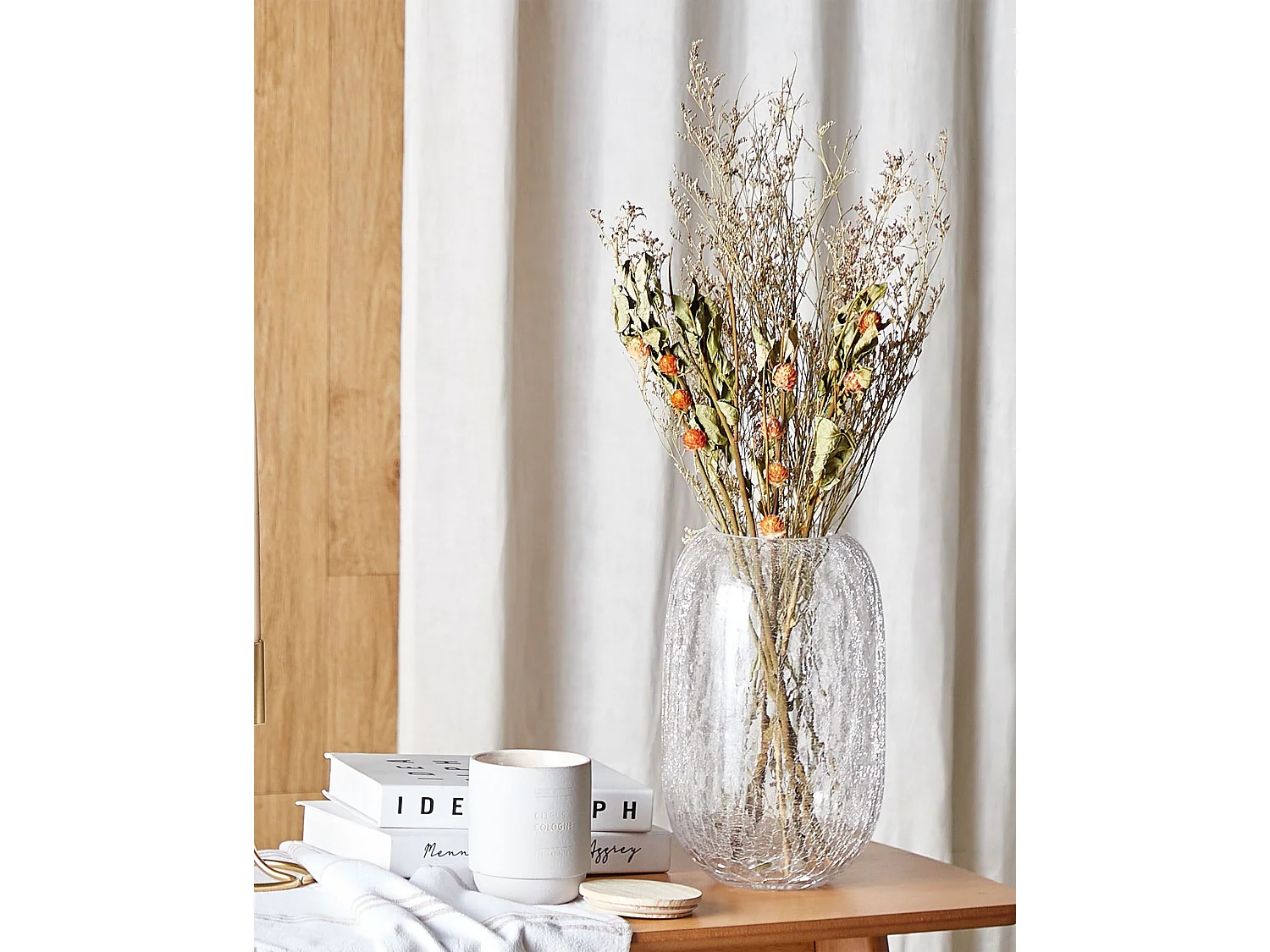 Bouquet de fleurs séchées 65 cm orange et vert AZUEL