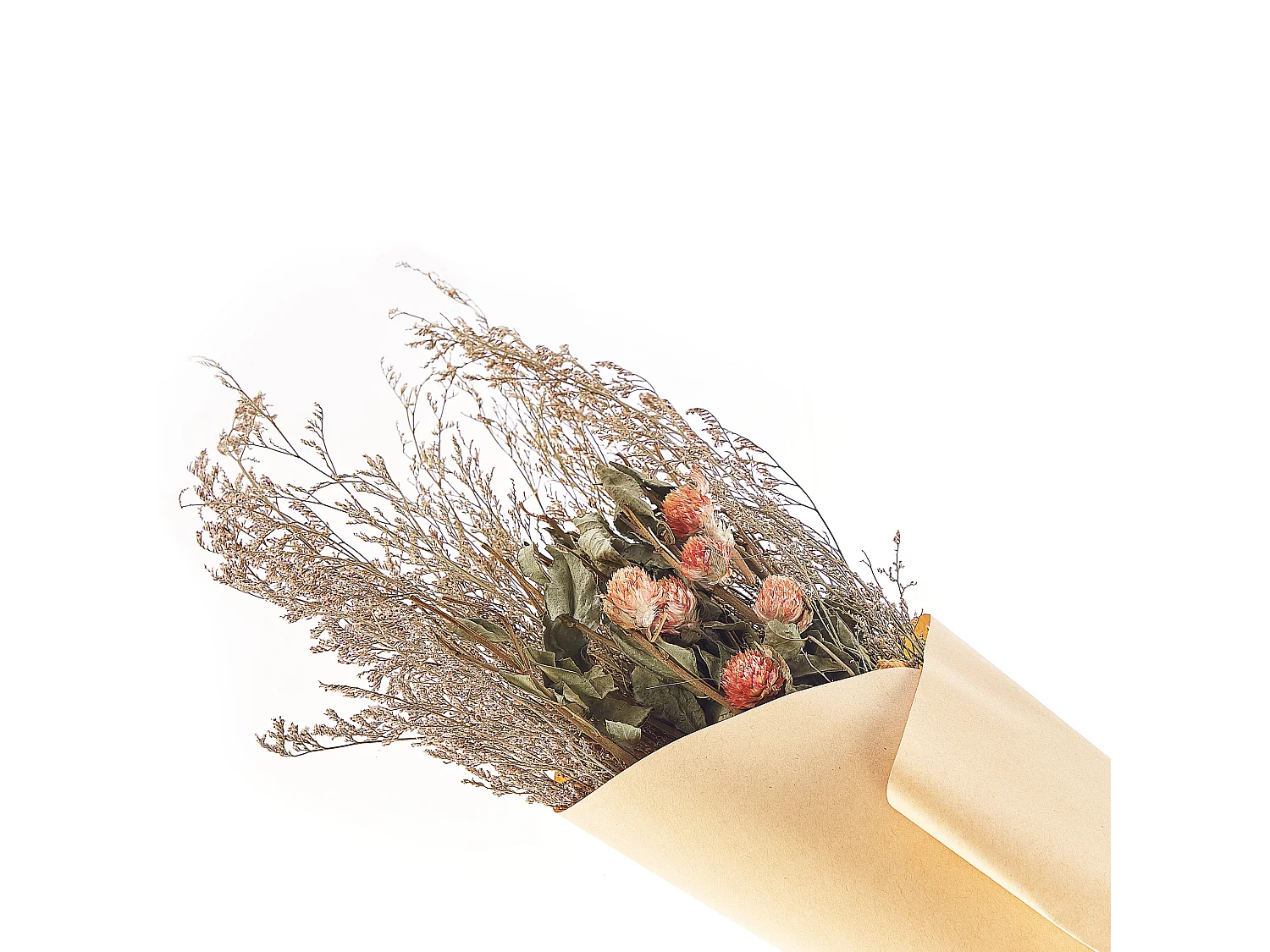 Droogbloemen boeket 65 cm oranje en groen AZUEL