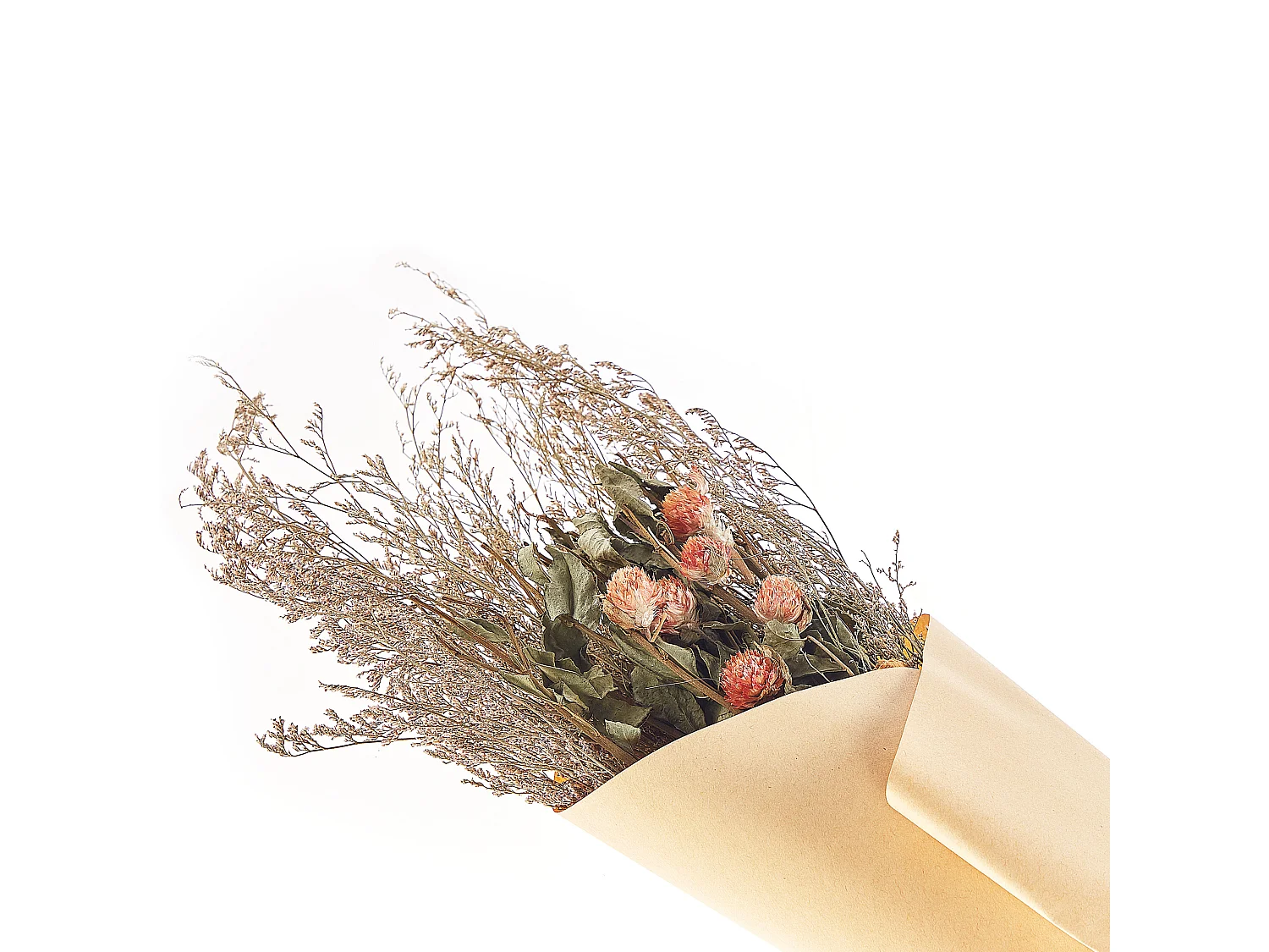 Bouquet de fleurs séchées 65 cm orange et vert AZUEL