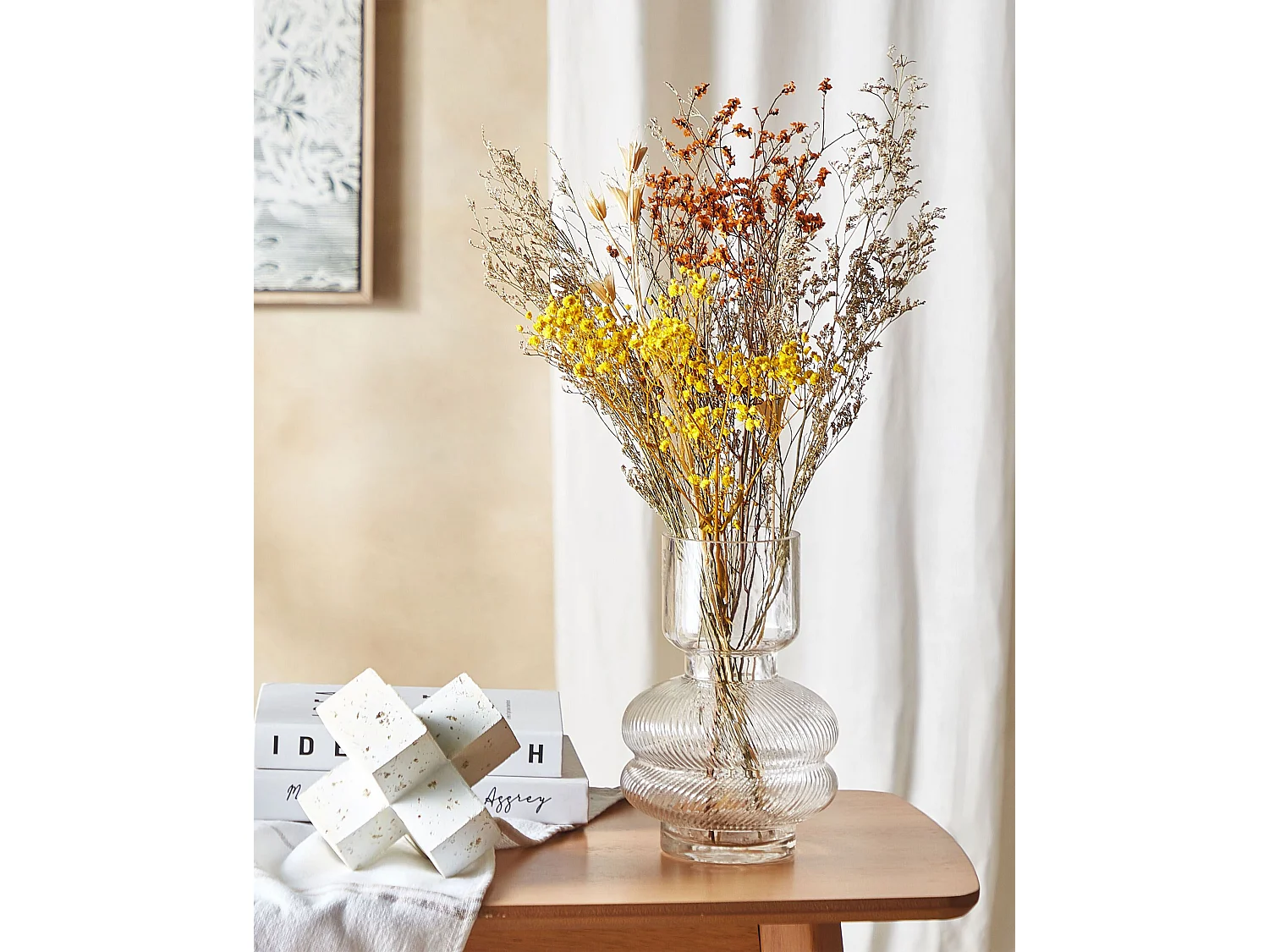 Droogbloemen boeket 65 cm oranje en geel CARTAYA