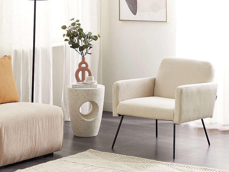 Fauteuil NARKEN Velours côtelé Beige clair