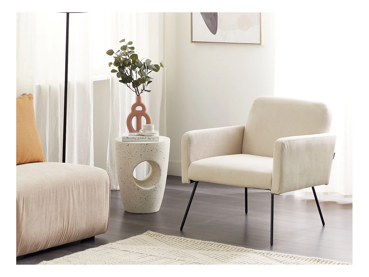 Fauteuil NARKEN Velours côtelé Beige clair