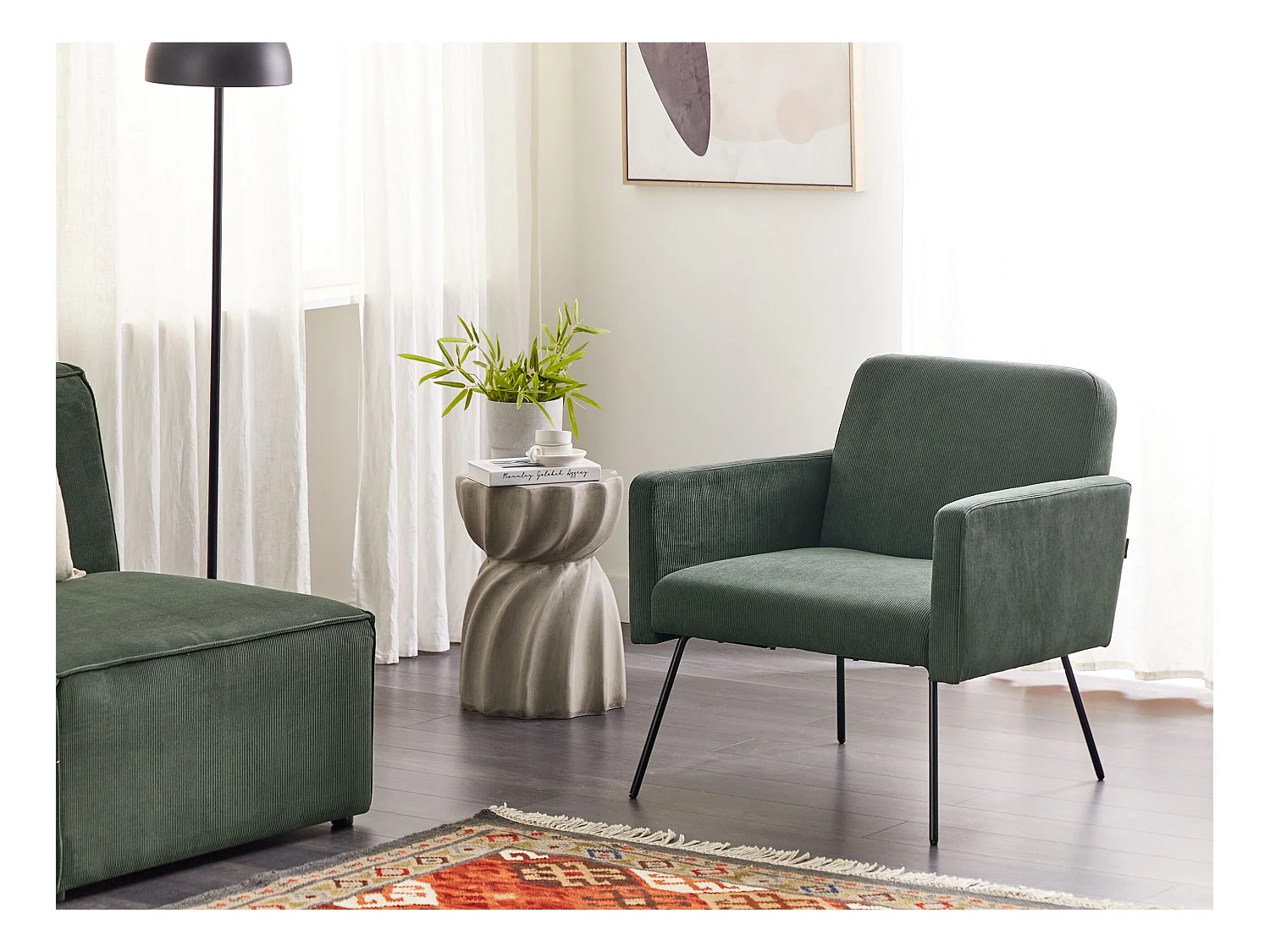 Fauteuil NARKEN Velours côtelé Vert foncé