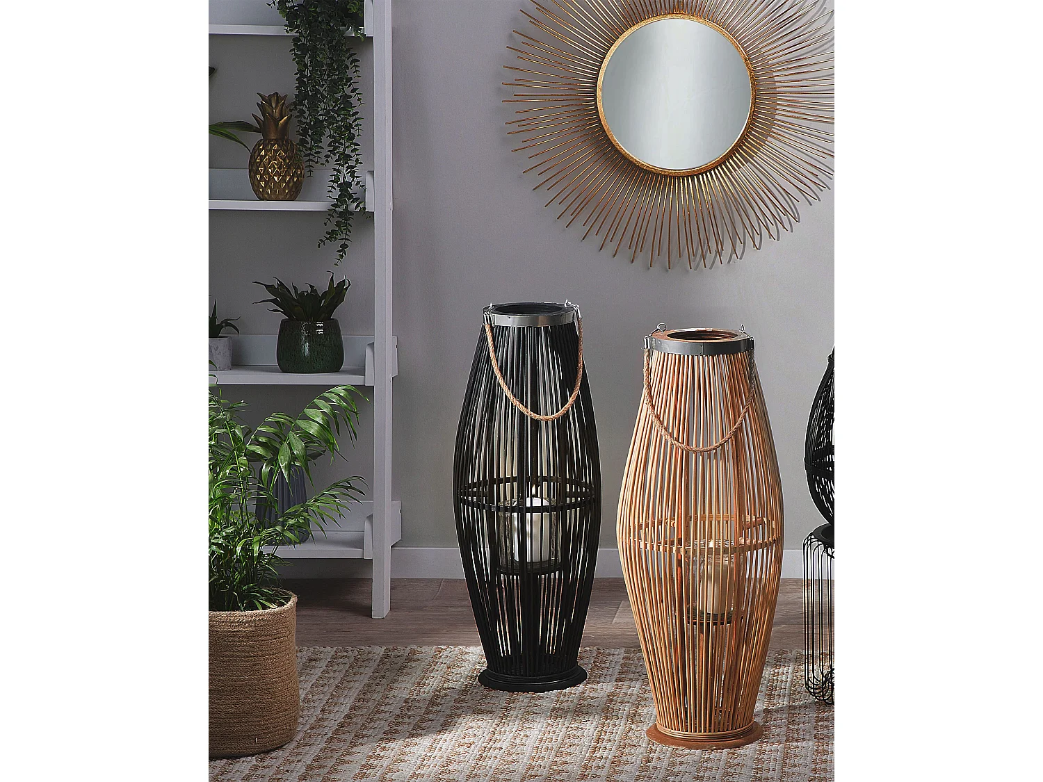 Lantaarn TAHITI Bamboehout 72 cm Zwart