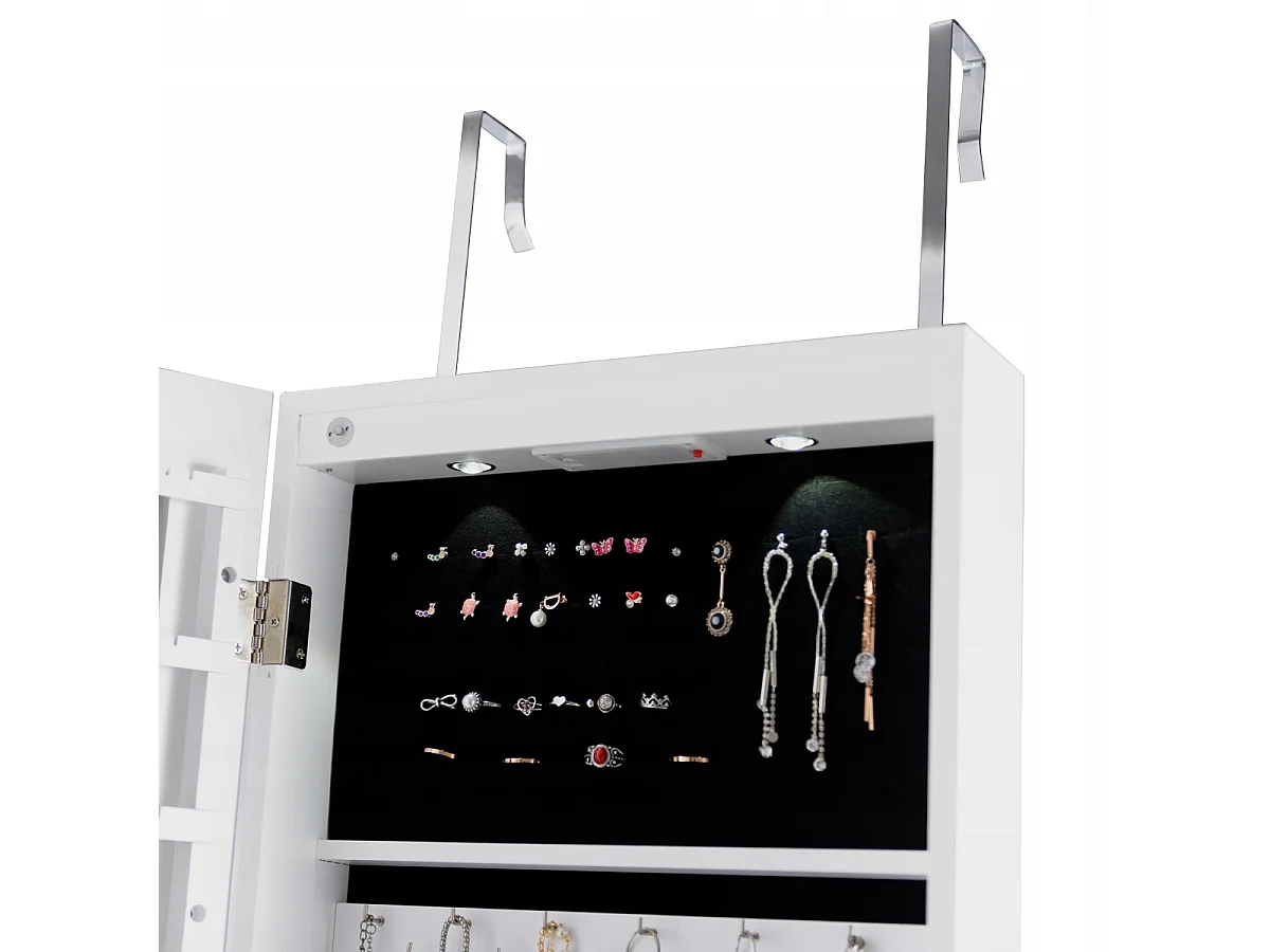 Schmuckschrank Wandspiegel mit LED Beleuchtung Spiegelschrank 120 x 35,5 x 10 cm Schwarz/Weiß-Weiß