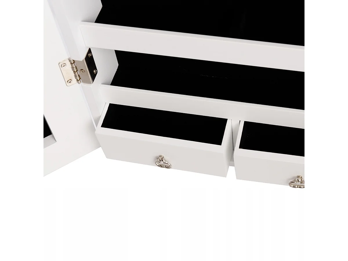 Schmuckschrank Wandspiegel mit LED Beleuchtung Spiegelschrank 120 x 35,5 x 10 cm Schwarz/Weiß-Weiß