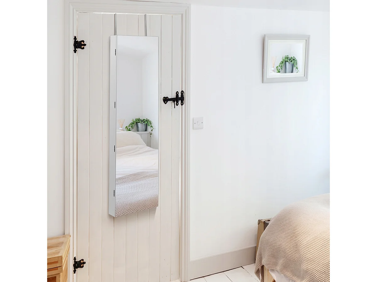 Schmuckschrank Wandspiegel mit LED Beleuchtung Spiegelschrank 120 x 35,5 x 10 cm Schwarz/Weiß-Weiß