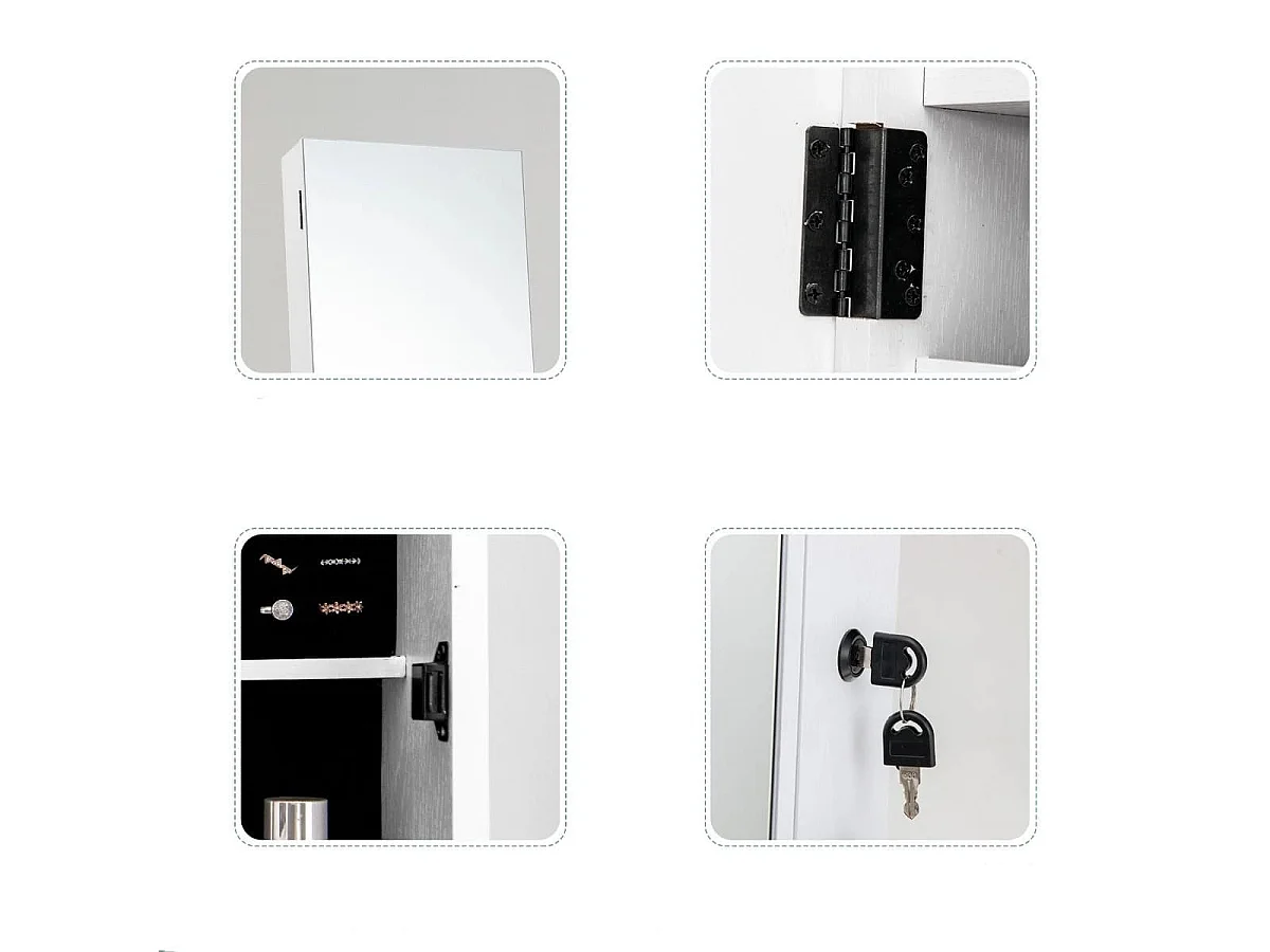 Armadietto portagioie da terra con specchio per trucchi e cosmetici, Portagioie a ruote con cassetti Bianco