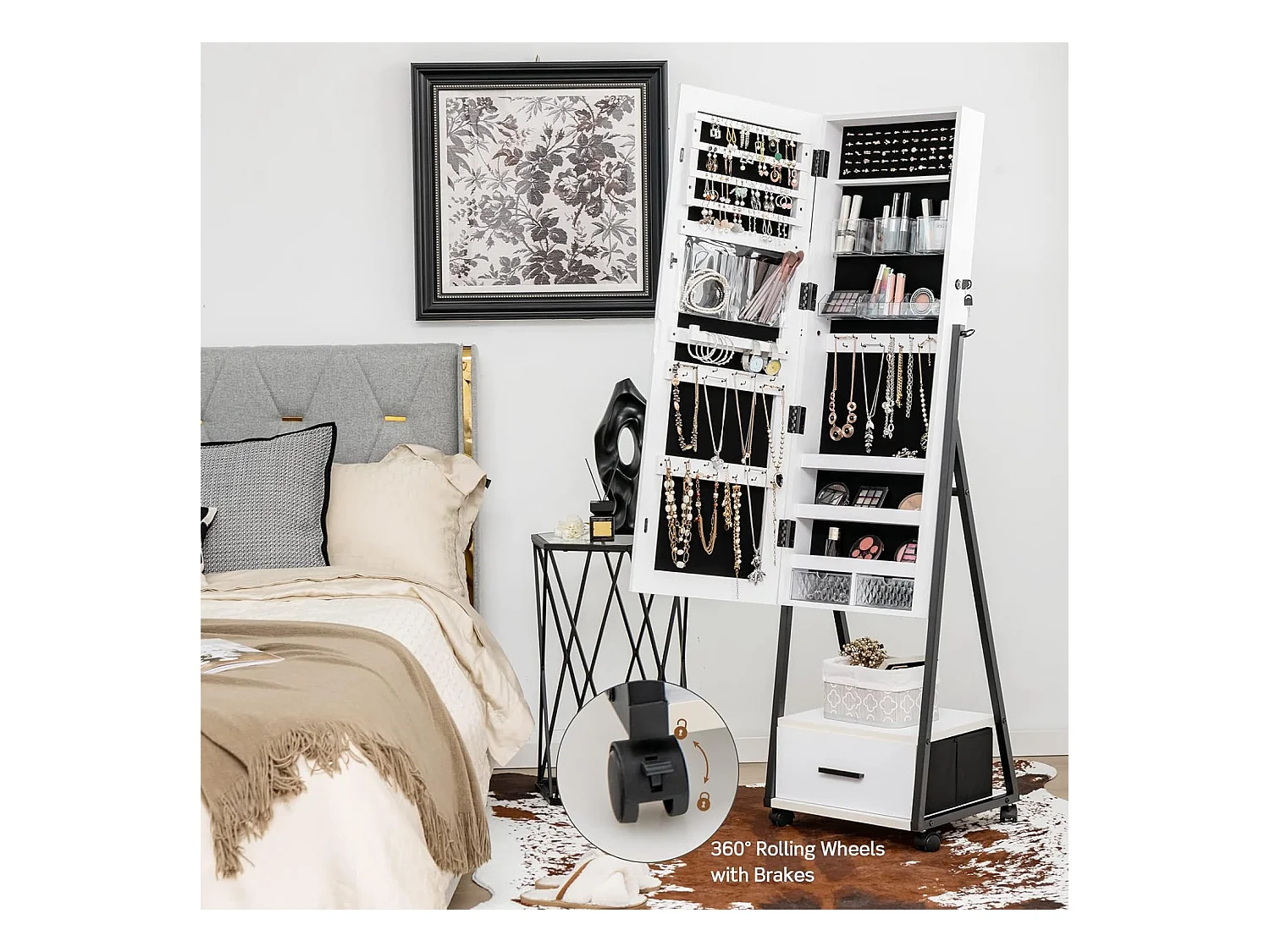 Spiegelschrank Schmuck- und Make-up-Organizer mit Ganzkörperspiegel 42 x 38 x 157 cm Weiß