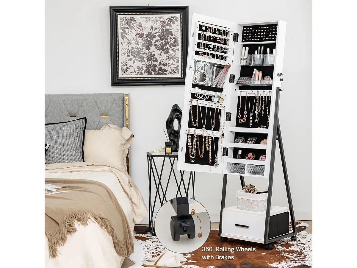 Spiegelschrank Schmuck- und Make-up-Organizer mit Ganzkörperspiegel 42 x 38 x 157 cm Weiß