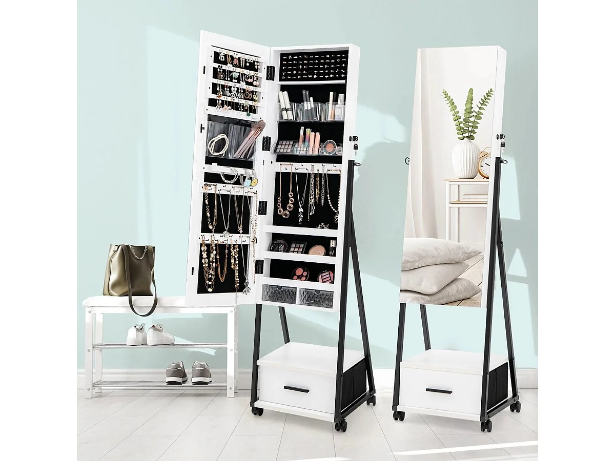 Spiegelschrank Schmuck- und Make-up-Organizer mit Ganzkörperspiegel 42 x 38 x 157 cm Weiß