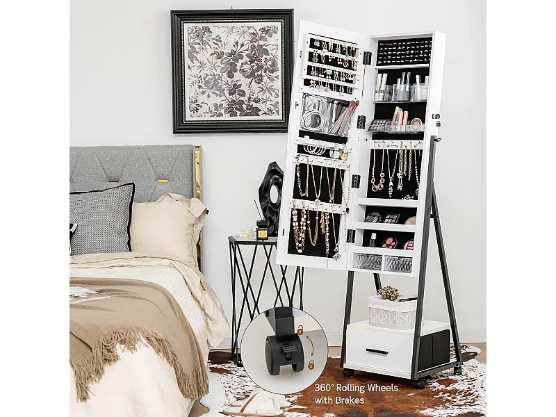 Spiegelschrank Schmuck- und Make-up-Organizer mit Ganzkörperspiegel 42 x 38 x 157 cm Weiß