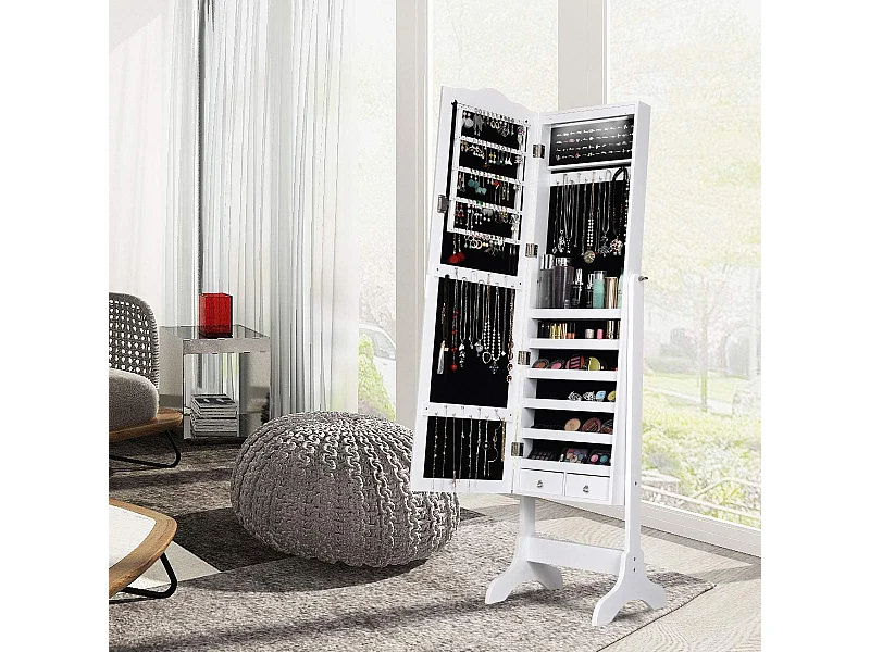 Schmuckschrank Schmuck-Organizer mit Spiegeltür in voller Länge 41,5 x 37 x 160 cm Weiß