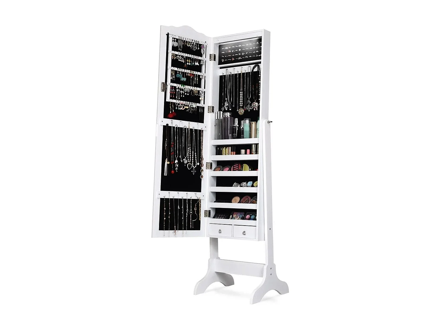 Schmuckschrank Schmuck-Organizer mit Spiegeltür in voller Länge 41,5 x 37 x 160 cm Weiß
