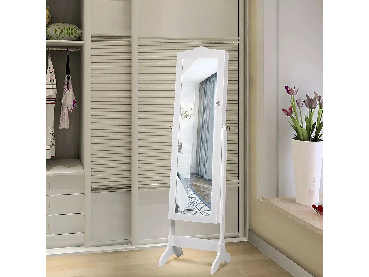 Schmuckschrank Schmuck-Organizer mit Spiegeltür in voller Länge 41,5 x 37 x 160 cm Weiß