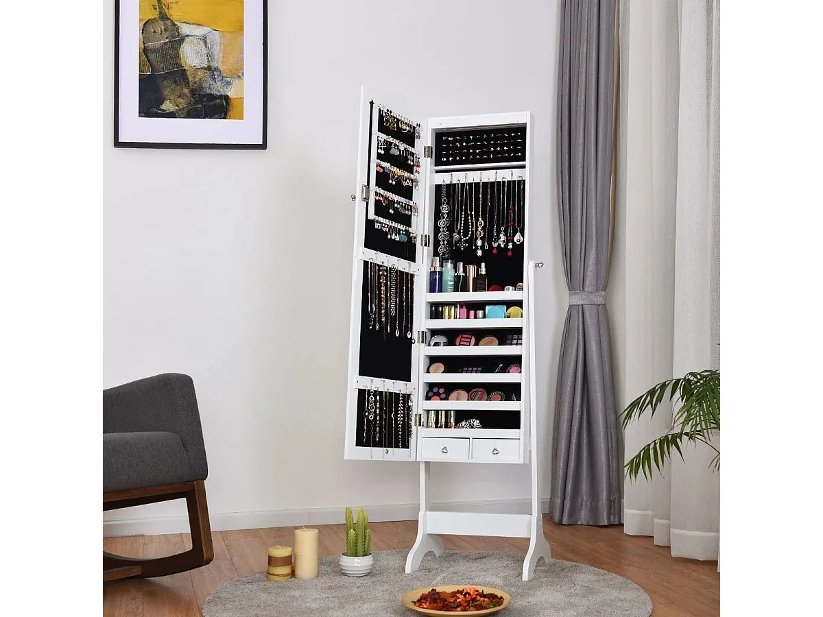 Schmuckschrank Schmuck-Organizer mit Spiegeltür in voller Länge 41,5 x 37 x 160 cm Weiß