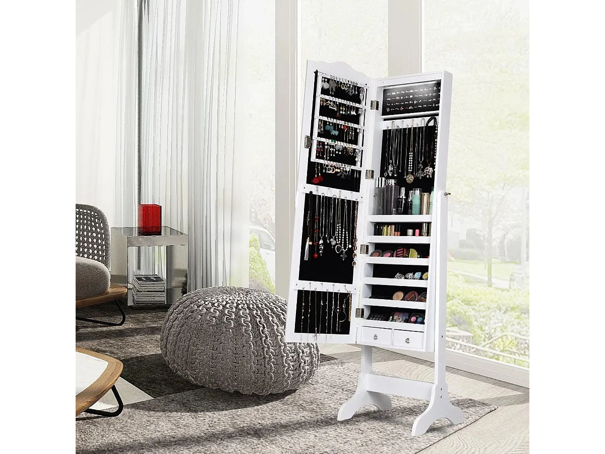 Schmuckschrank Schmuck-Organizer mit Spiegeltür in voller Länge 41,5 x 37 x 160 cm Weiß