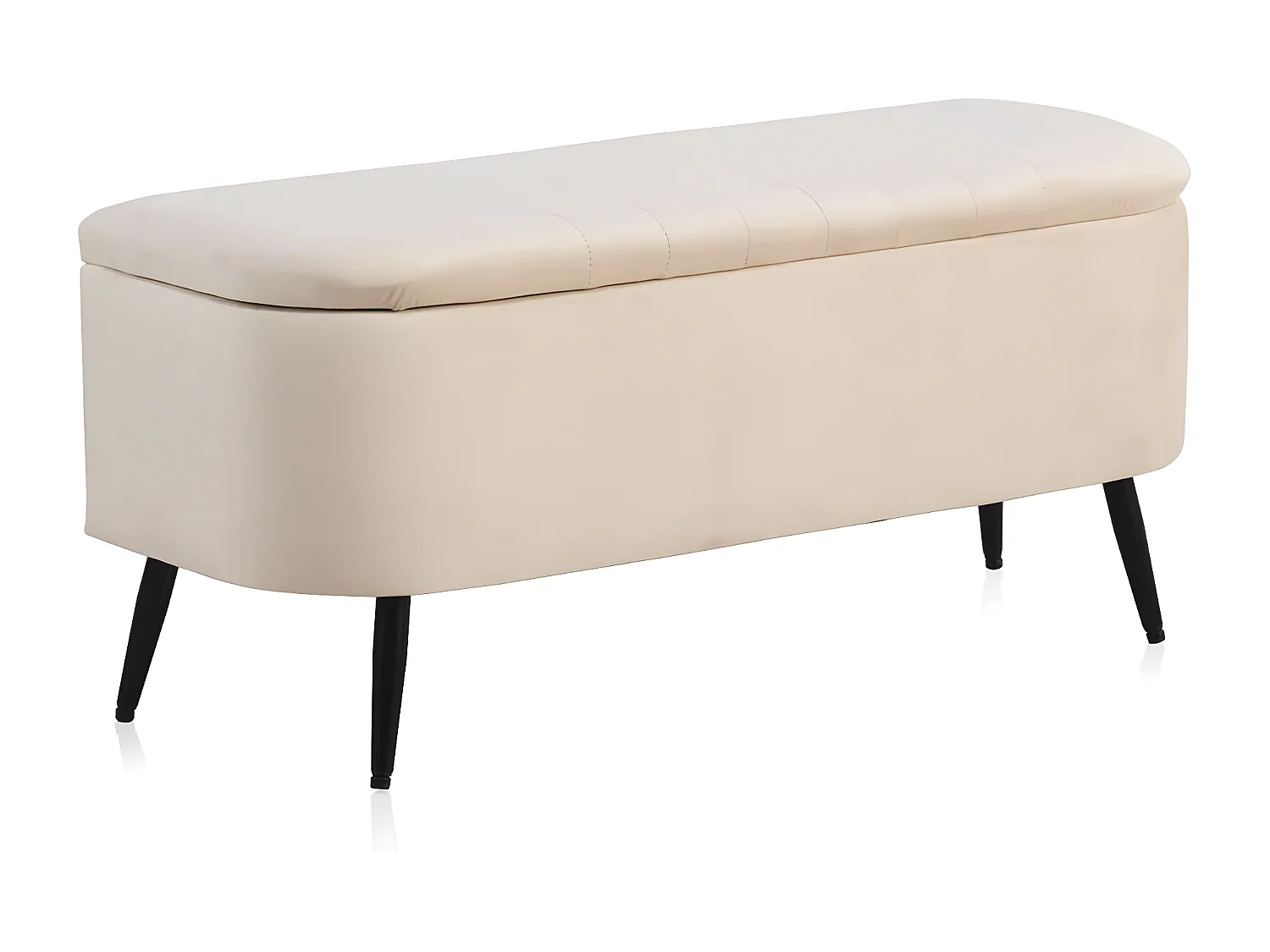 Banktruhe mit beigem Samtstoff und Metallbeinen gepolstert