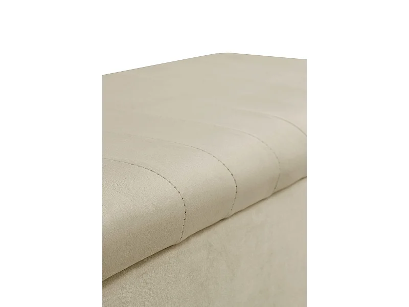 Banquette-coffre rembourrée en velours beige avec pieds métalliques