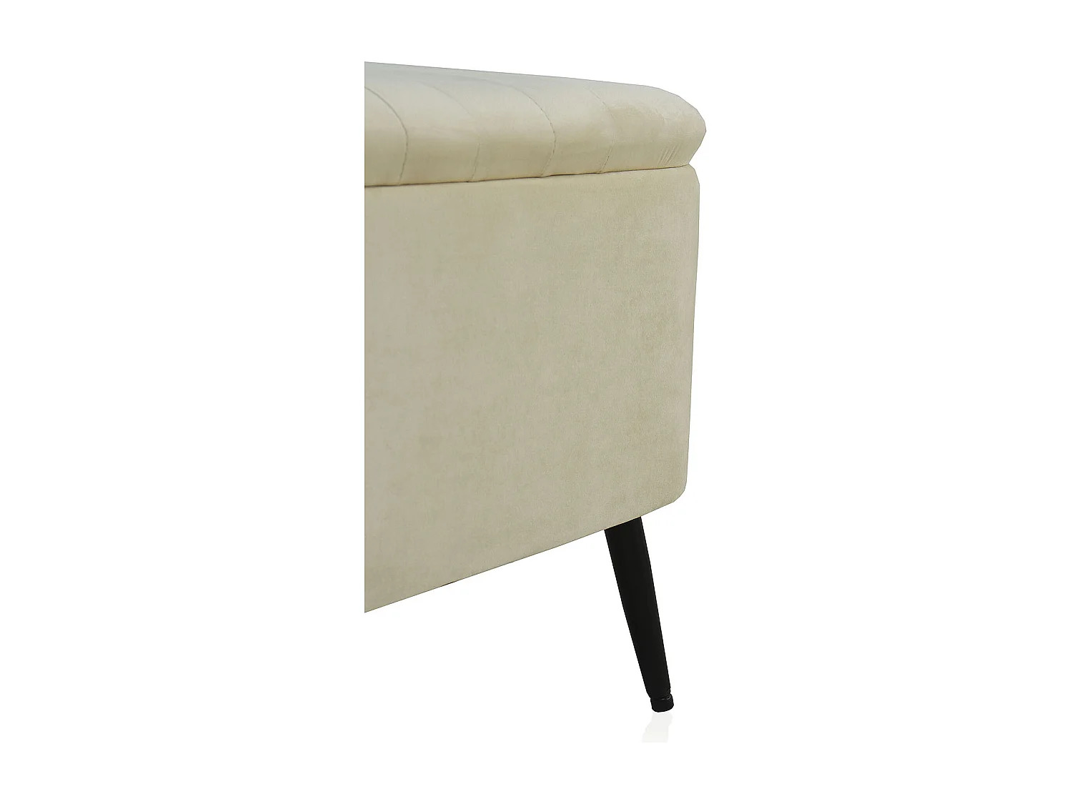Banquette-coffre rembourrée en velours beige avec pieds métalliques