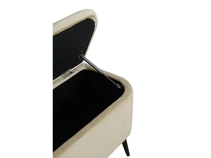 Banquette-coffre rembourrée en velours beige avec pieds métalliques