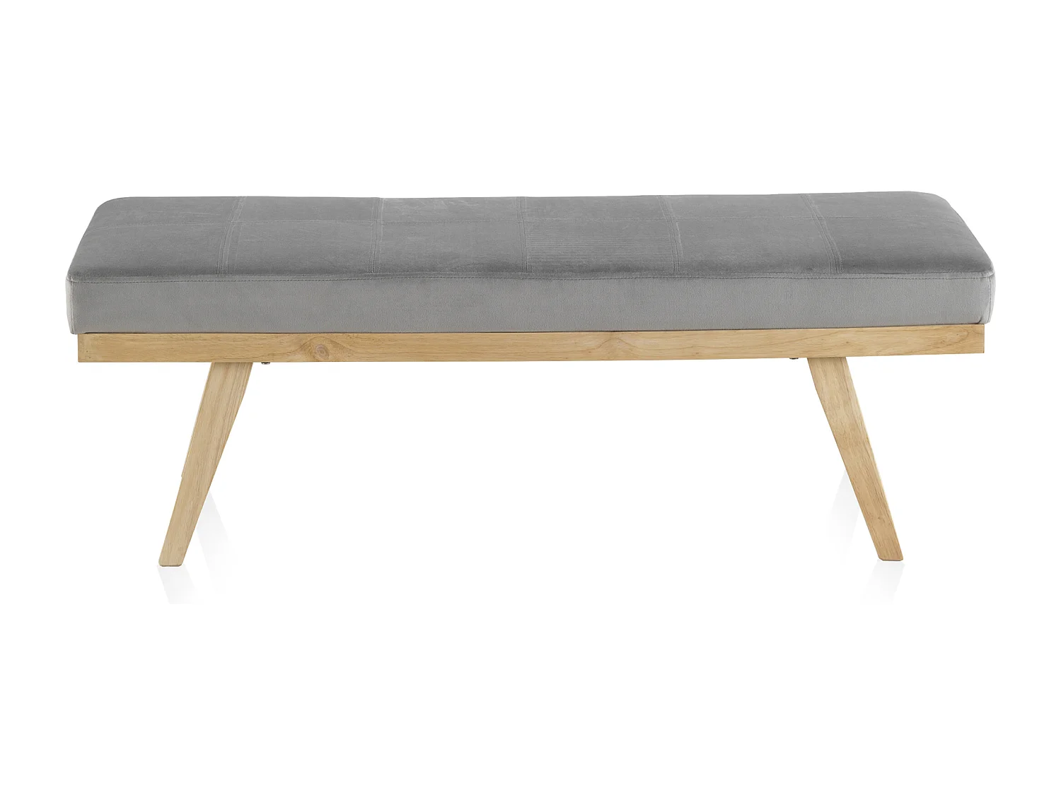 Banquette rembourrée en tissu velours gris avec pieds en bois