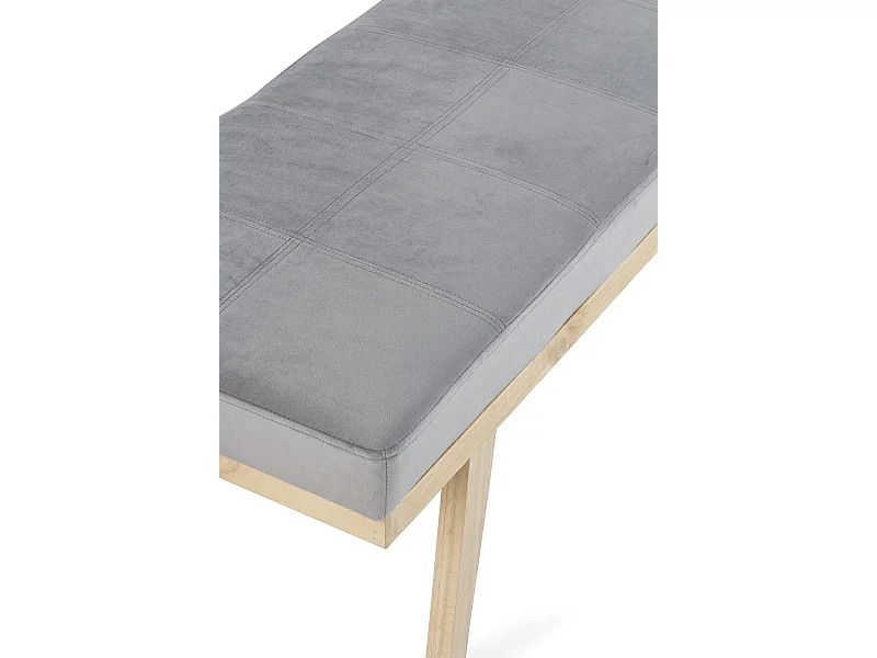 Banquette rembourrée en tissu velours gris avec pieds en bois