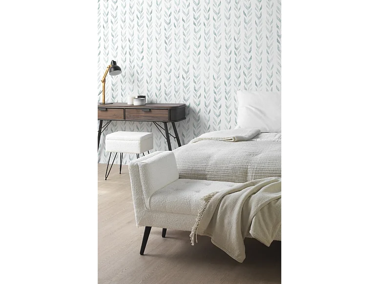 Banquette rembourrée blanche avec pieds en bois noir