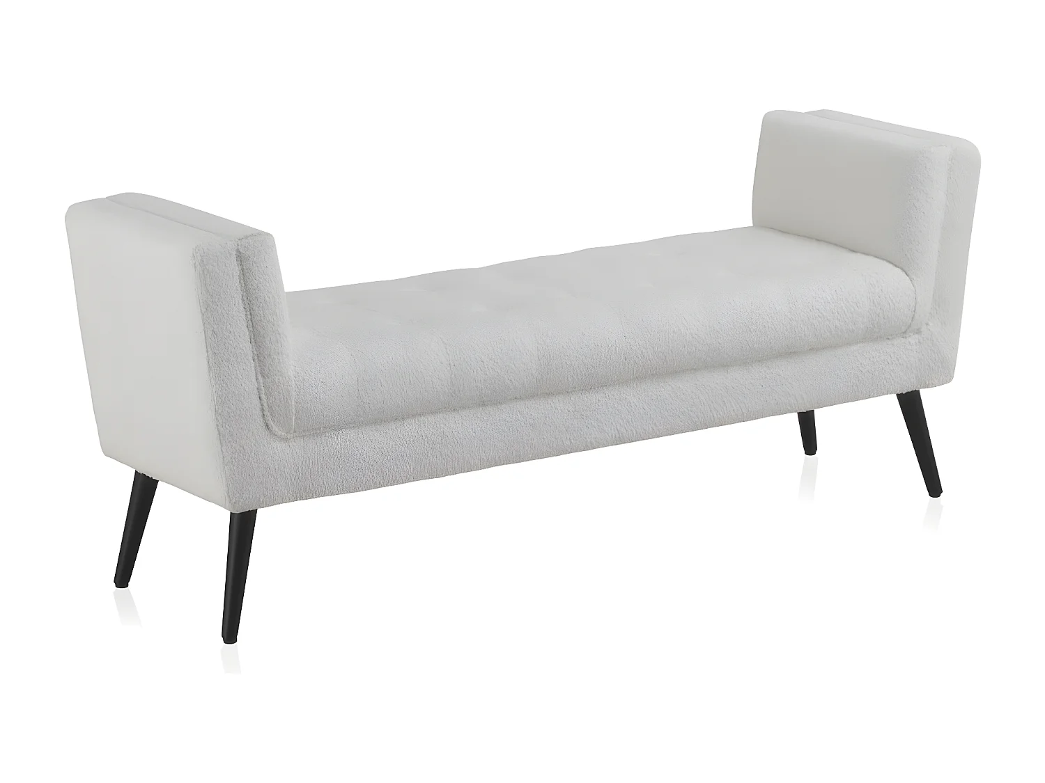 Banco estofado branco com pernas de madeira pretas