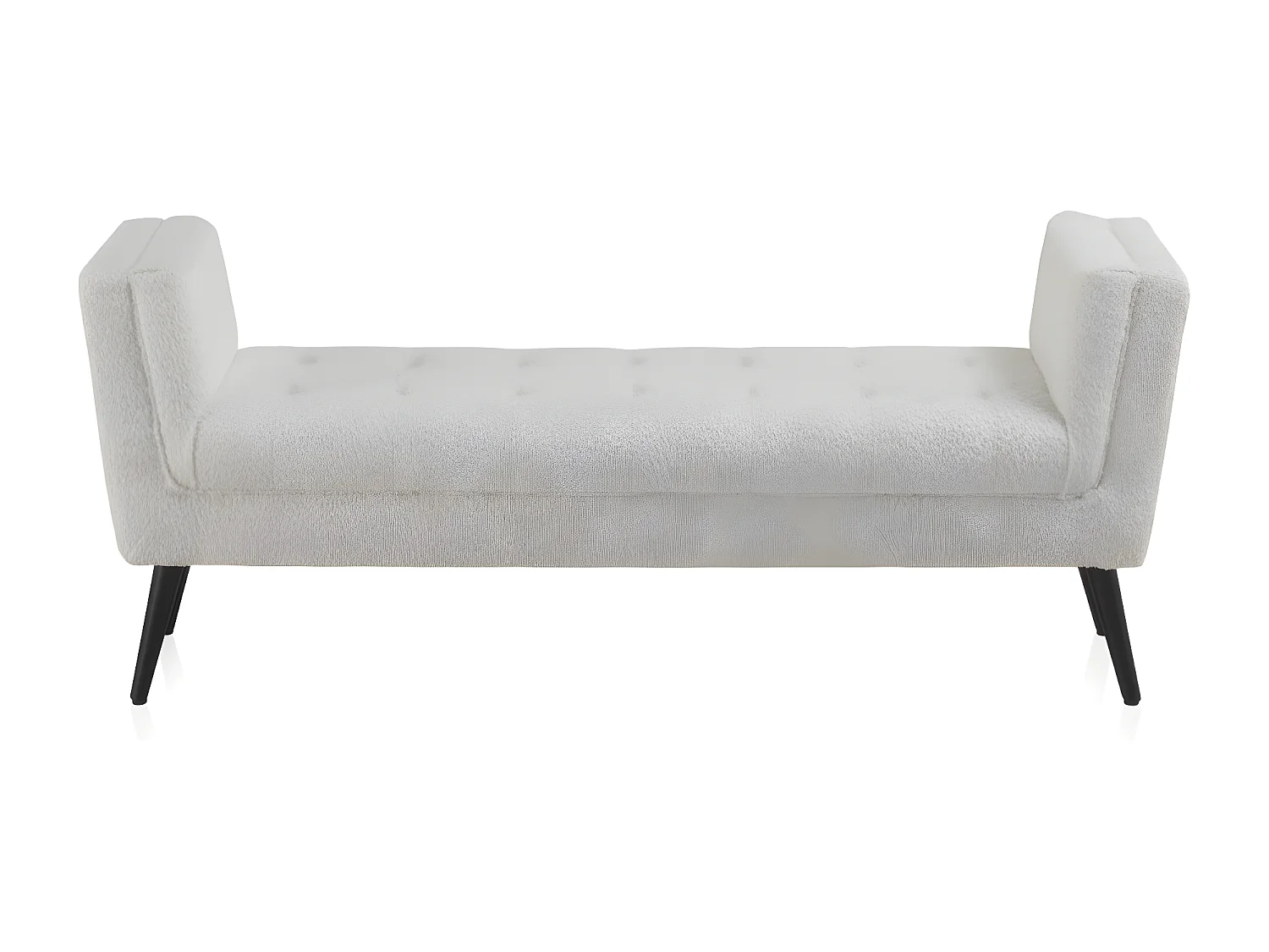 Banco estofado branco com pernas de madeira pretas