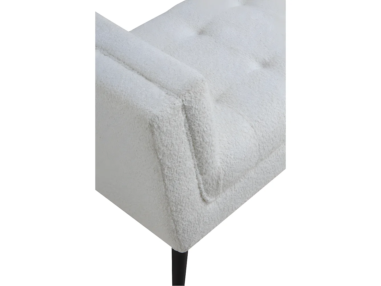 Banco estofado branco com pernas de madeira pretas