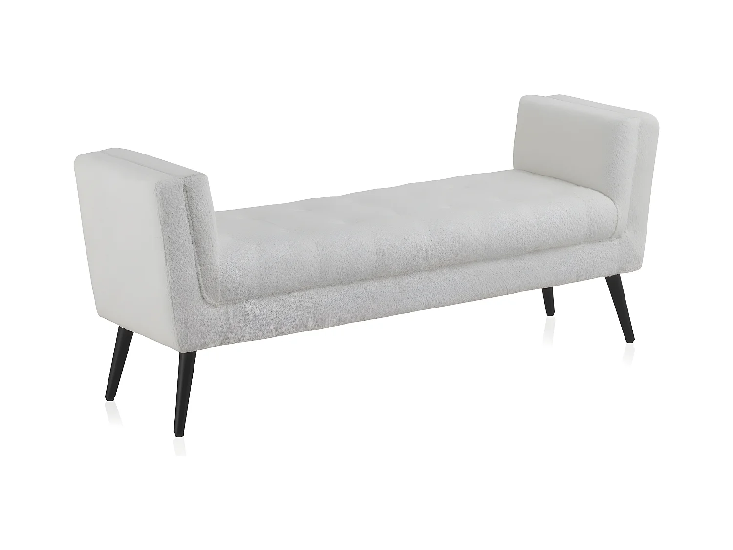 Banc recouvert de tissu blanc et pieds en bois noir