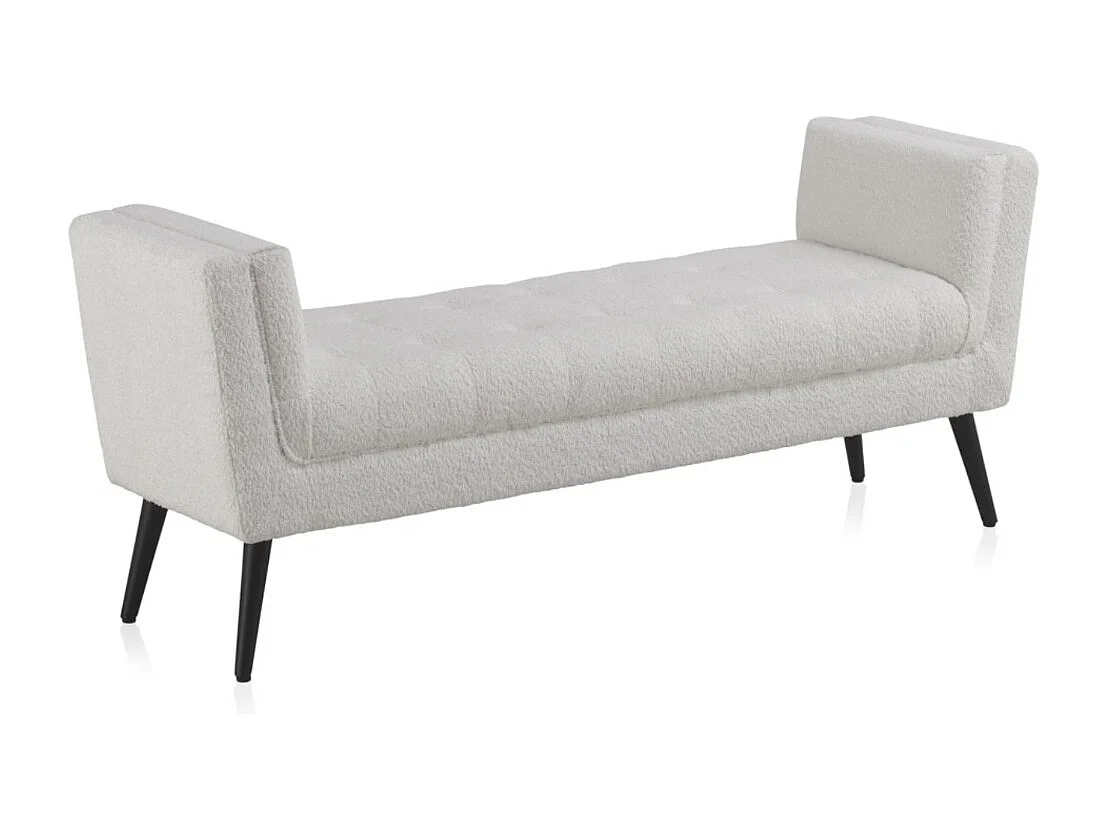 Banquette rembourrée blanche avec pieds en bois noir